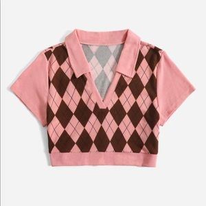 Pink and Brown Argyle Crop Top